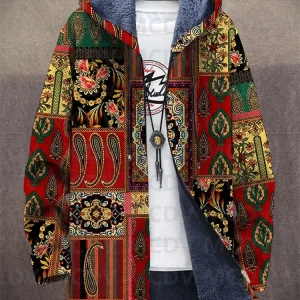 Retro Euro Patches — Crazy Comfy Unisex Hooded Full-Zip Fleece Cardigan Coat | Inspiring Apocalypse