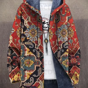 Ethnic Flower — Crazy Comfy Unisex Hooded Full-Zip Fleece Cardigan Coat | Inspiring Apocalypse