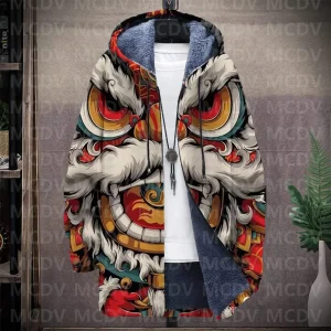 Dragon Lion — Crazy Comfy Unisex Hooded Full-Zip Fleece Cardigan Coat | Inspiring Apocalypse