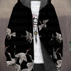 Dark Crane — Crazy Comfy Unisex Hooded Full-Zip Fleece Cardigan Coat | Inspiring Apocalypse